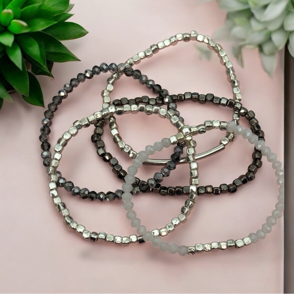 Mixed Metallic Fashion Bracelet Set - Cool Metallics - Set of 5